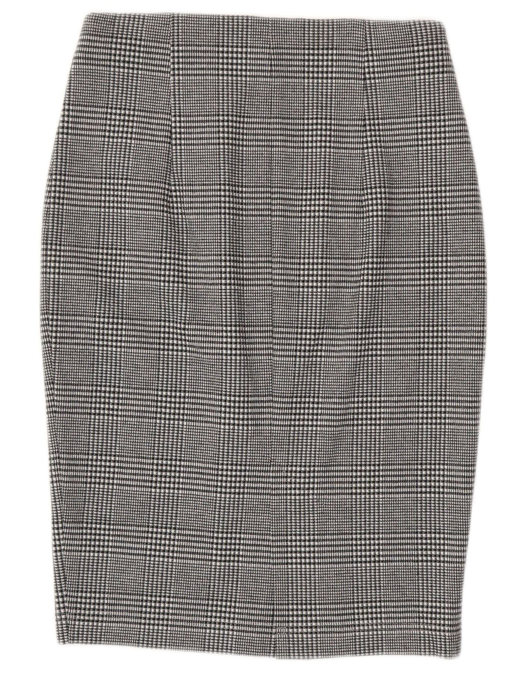 Saia lápis feminina Marks & Spencer Reino Unido 8 pequena W28 poliéster xadrez cinza