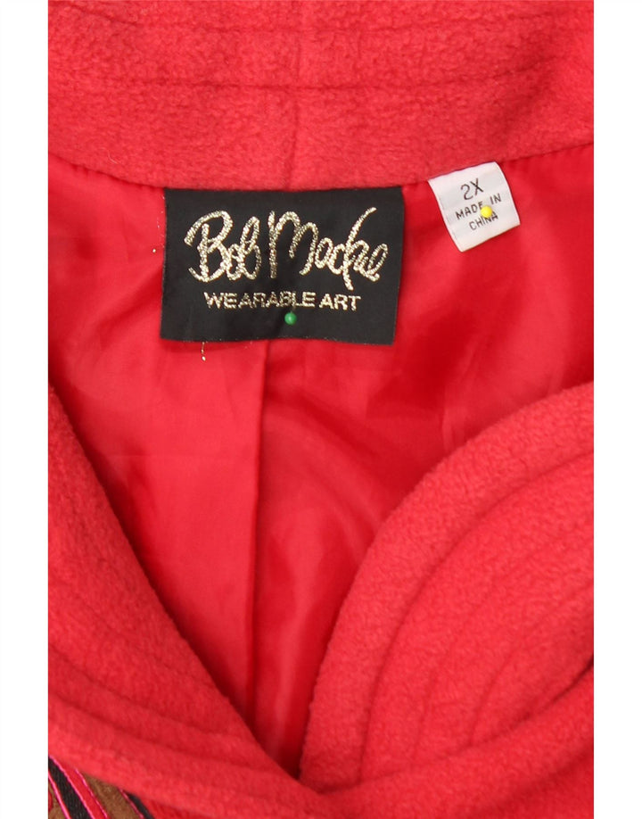 Sobretudo feminino de lã com ajuste solto BOB MACKIE Reino Unido 20 2XL poliéster floral vermelho