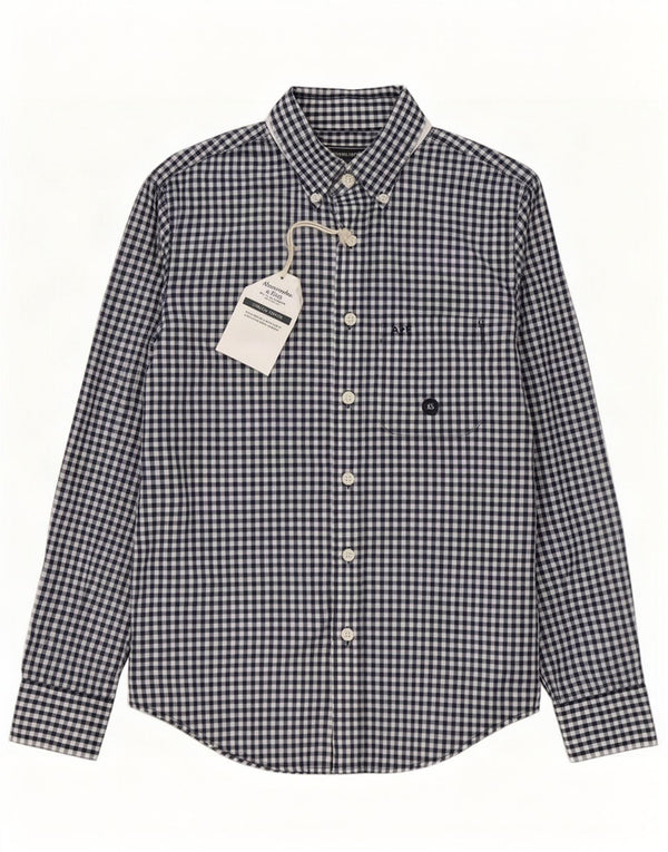 Camisa masculina Abercrombie & Fitch XS azul marinho algodão guingão