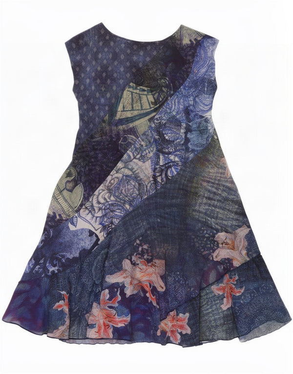 Vestido feminino Desigual transparente sem mangas linha A UK 18 XL azul floral