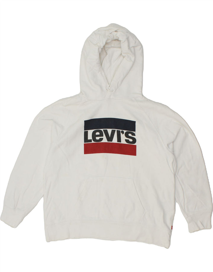 LEVI'S Womens Graphic Hoodie Jumper UK 16 Large White Cotton Vintage Levi's and Second-Hand Levi's from Messina Hembry 