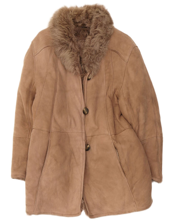 Casaco feminino vintage de shearling IT 44 médio bege