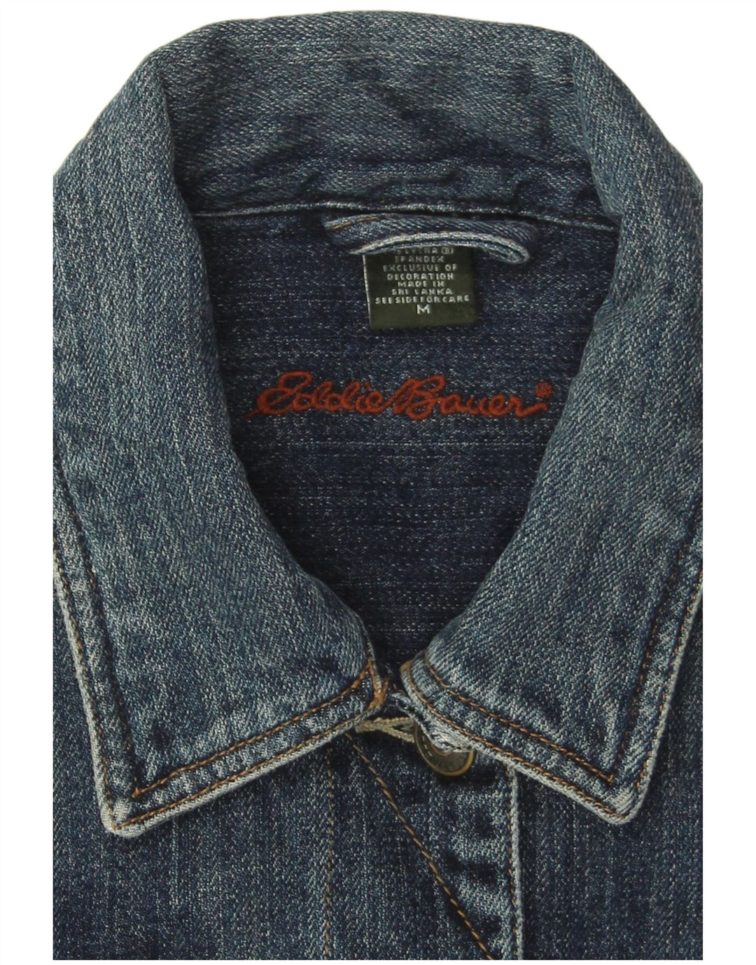Jaqueta jeans feminina Eddie Bauer UK 14 algodão azul médio
