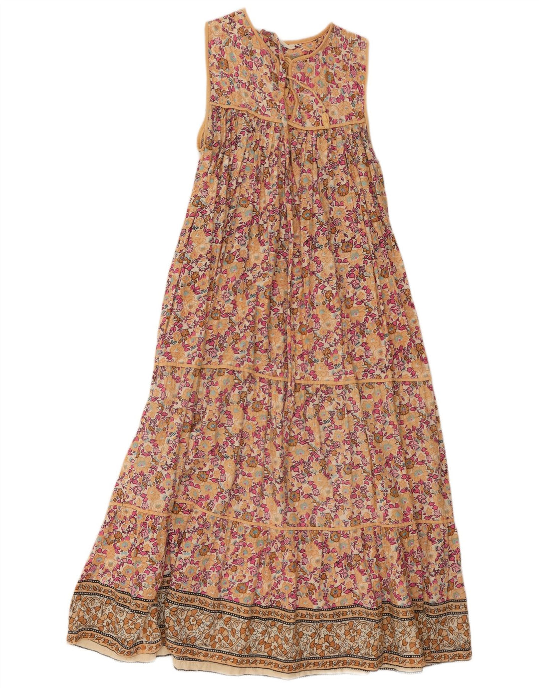 Vestido feminino vintage sem mangas em camadas UK 10 pequeno floral multicolorido