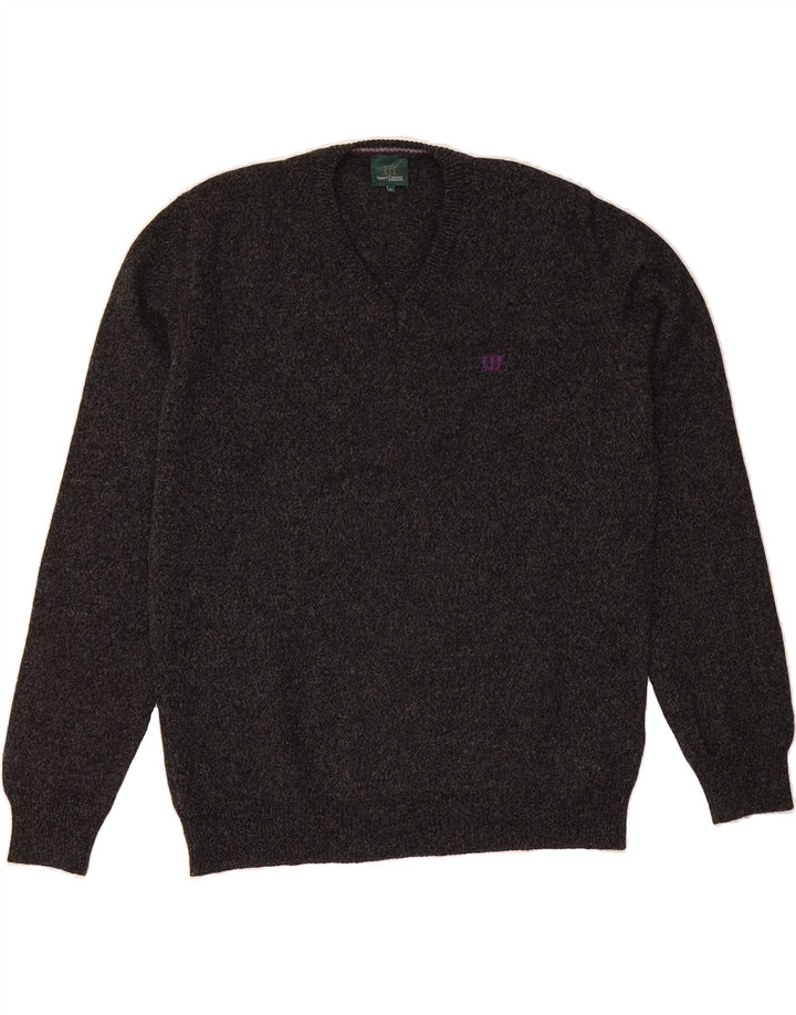 HENRY COTTONS Mens V-Neck Jumper Sweater XL Grey New Wool Vintage Henry Cottons and Second-Hand Henry Cottons from Messina Hembry 