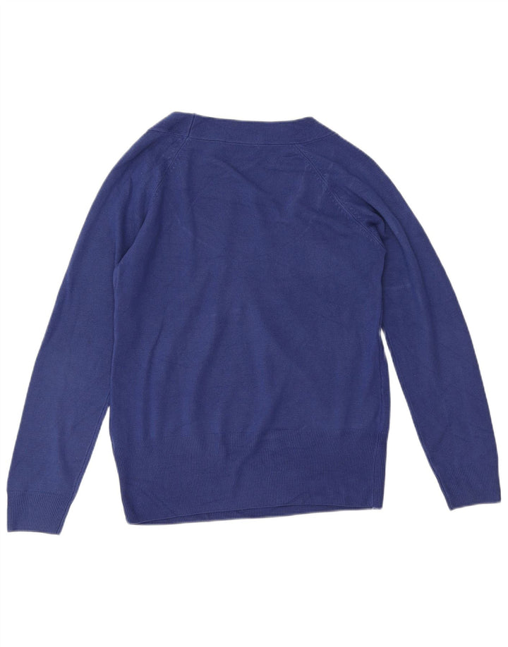 Suéter feminino Marks & Spencer com gola canoa Reino Unido 12 acrílico azul médio
