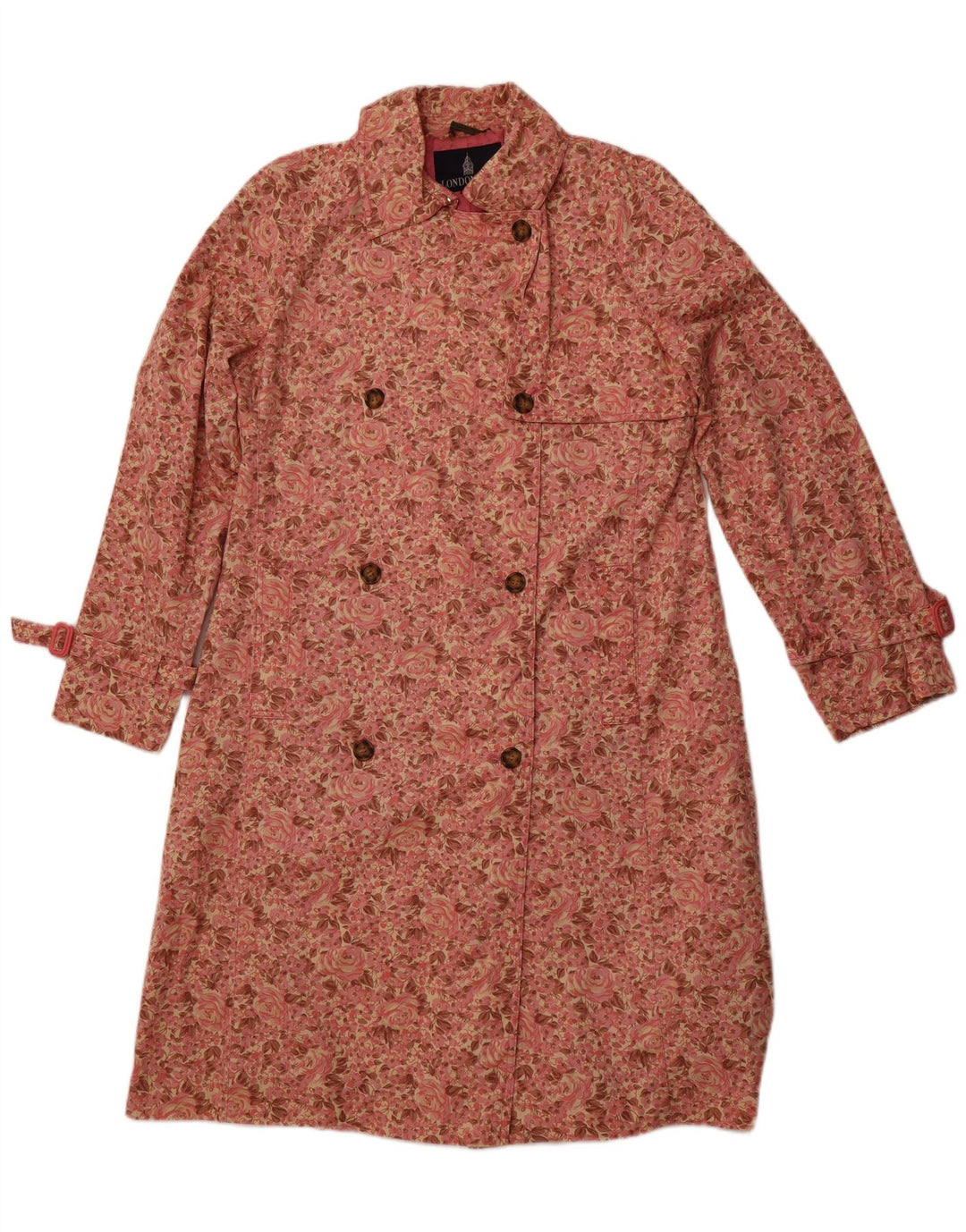 Trench coat feminino LONDON FOG Reino Unido 16 grande algodão floral rosa