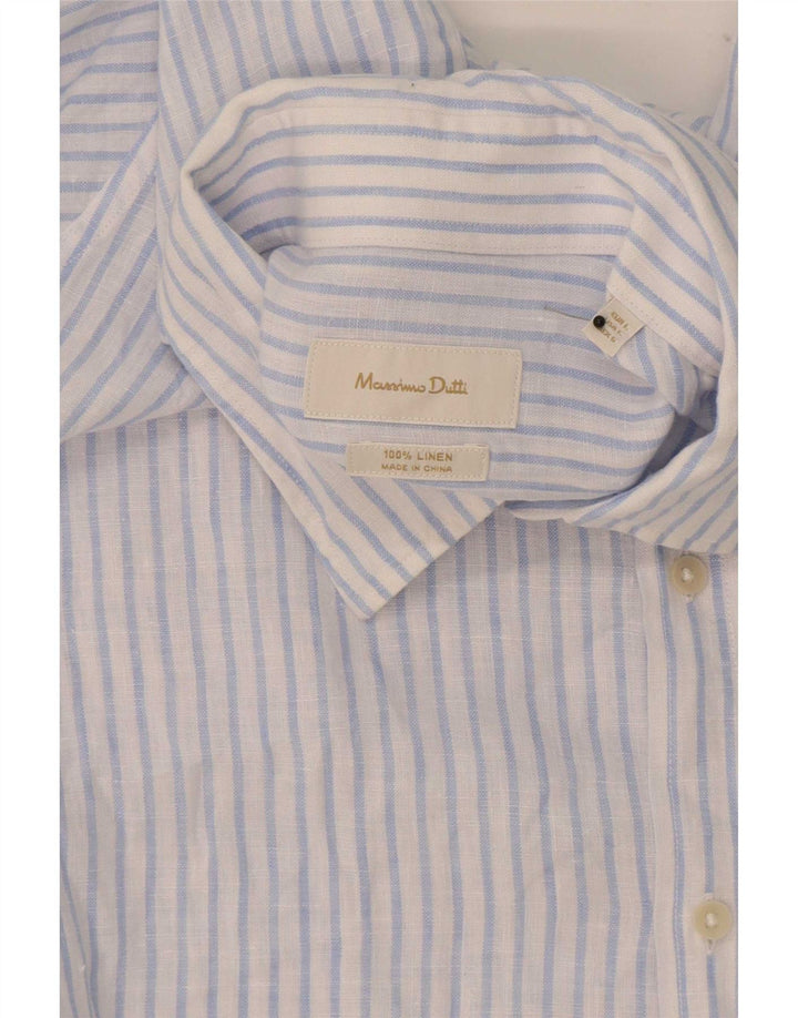 Camisa masculina Massimo Dutti grande linho listrado azul