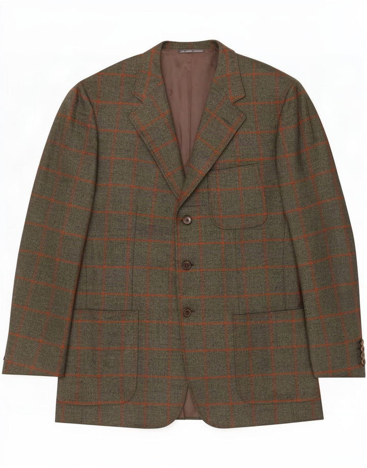 Ravazzolo Jaqueta masculina blazer de 3 botões IT 50 grande lã xadrez cinza
