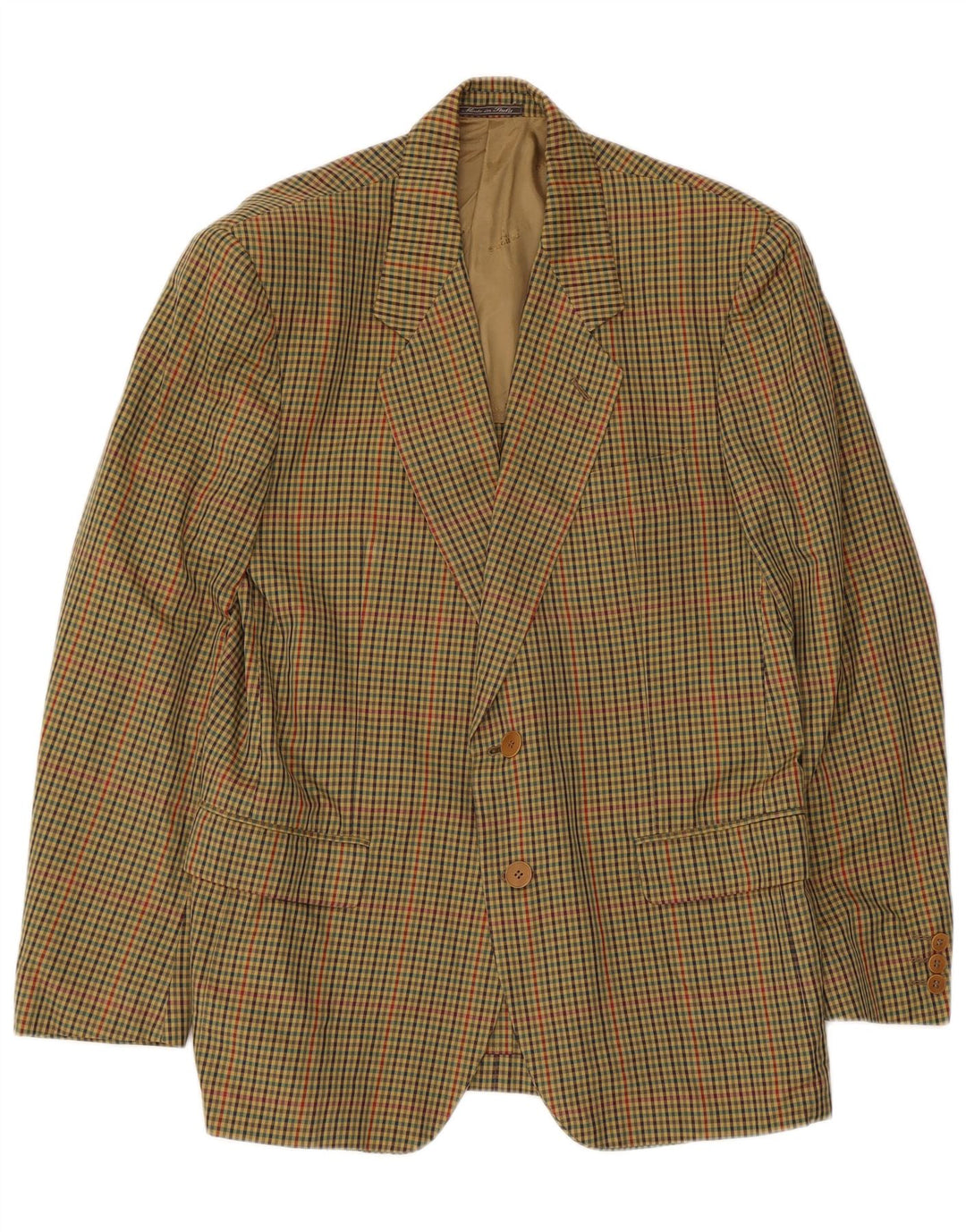 Jaqueta Blazer Monza Masculina com 2 Botões IT 48 Algodão Gingham Cáqui Médio