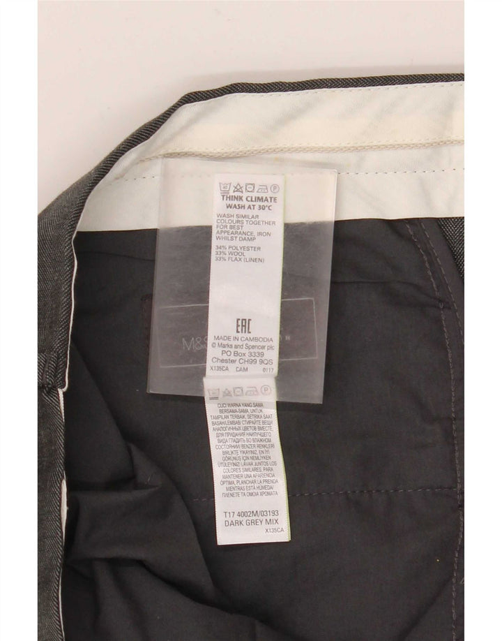 Calça masculina de terno reto Marks & Spencer sob medida W36 L31 cinza xadrez