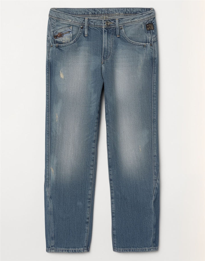Calça jeans reta feminina G-Star desgastada W27 L27 algodão azul