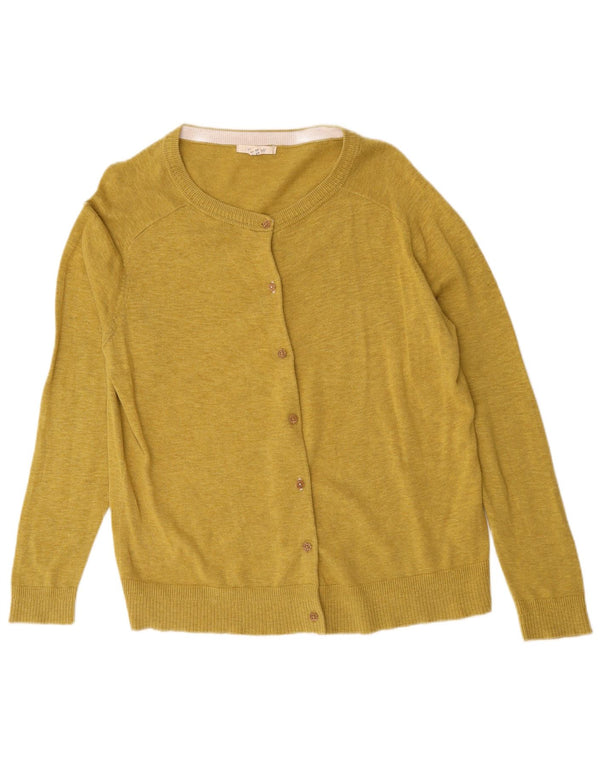Suéter cardigã feminino White Stuff Reino Unido 16 grande algodão manchado amarelo