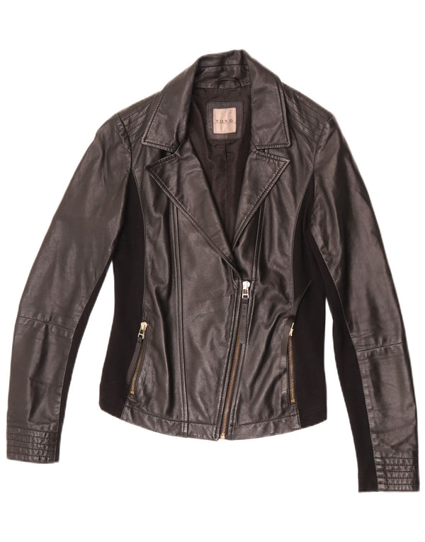 Jaqueta feminina de couro para motociclista Toy G UK 8 couro preto pequeno