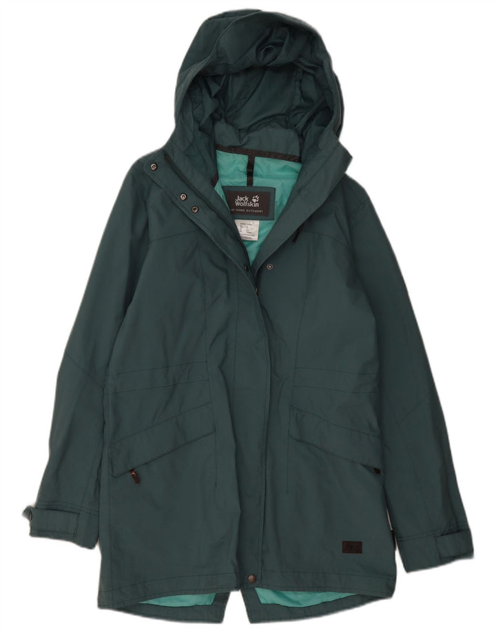 Capa de chuva feminina com capuz JACK WOLFSKIN Reino Unido 8/10 pequena poliamida verde