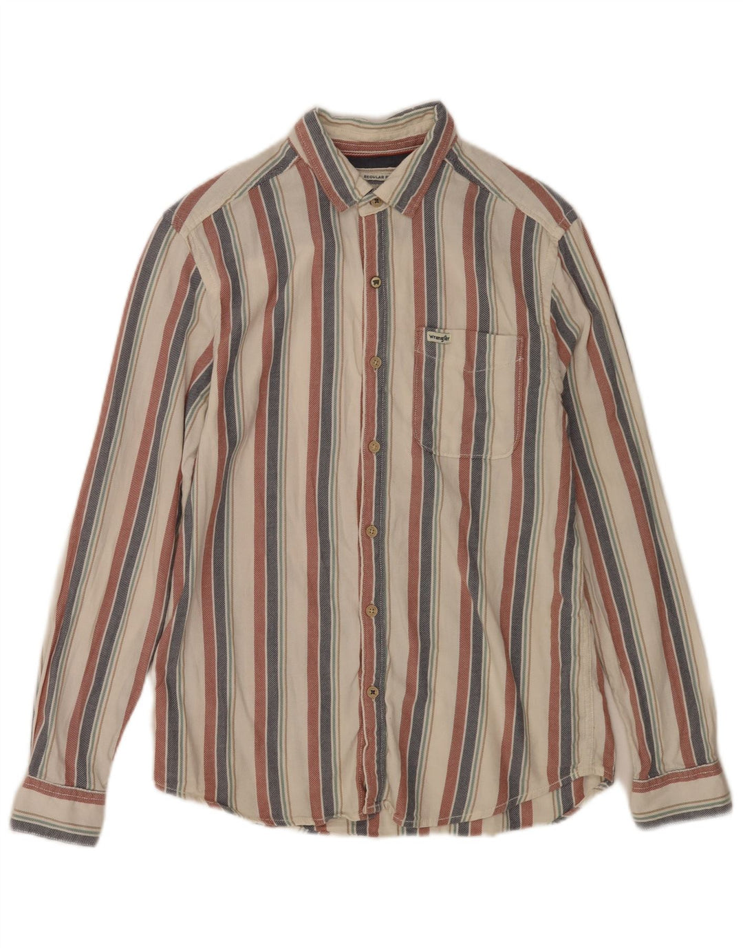 Camisa masculina Wrangler Regular Fit pequena listrada multicolorida de algodão