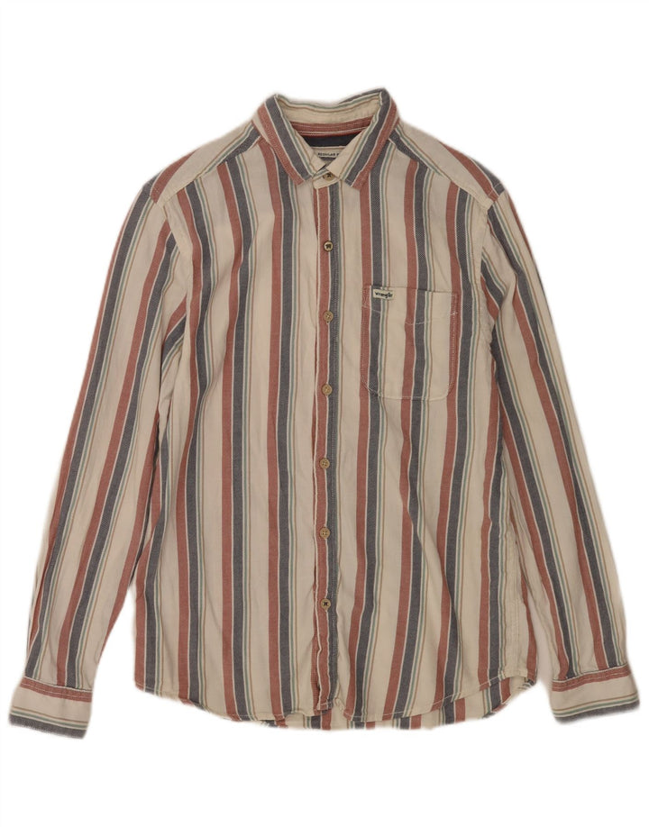 Camisa masculina Wrangler Regular Fit pequena listrada multicolorida de algodão