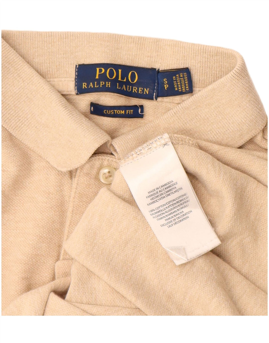 POLO RALPH LAUREN Camisa polo masculina de ajuste personalizado pequeno algodão bege