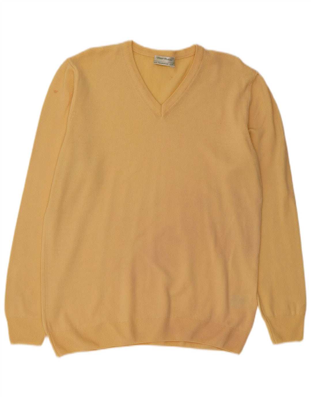 Suéter feminino PETER HAHN com decote em V Reino Unido 16 grande lã amarela nova