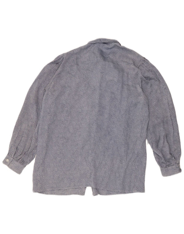 Camisa/blusa feminina vintage com laço frontal Reino Unido 16 Grande Azul com Bolinhas