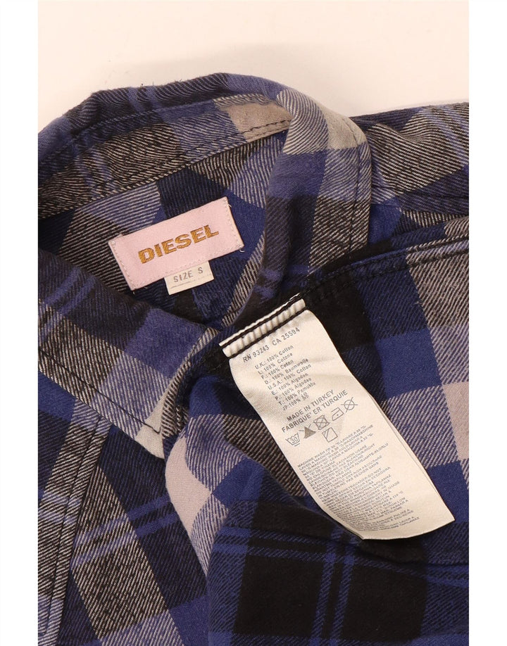 Camisa masculina diesel de flanela pequena xadrez azul marinho de algodão