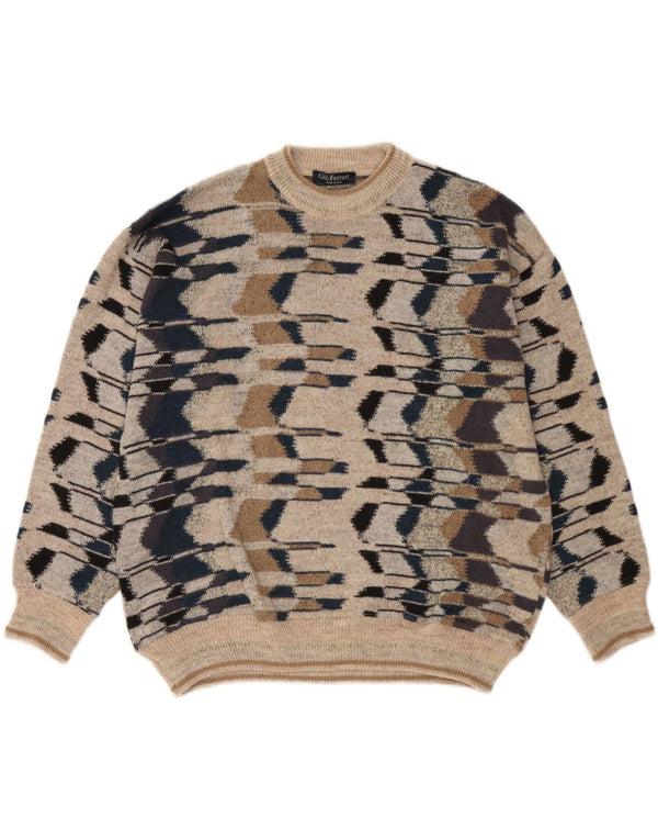 gio ferrari Suéter masculino com gola redonda XL bege geométrico lã merino