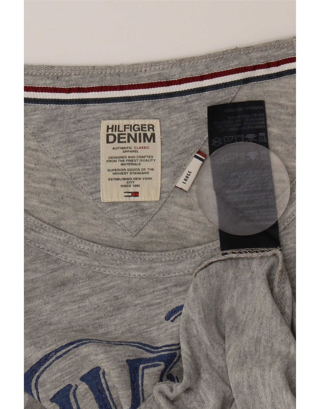 Camiseta feminina Tommy Hilfiger com estampa gráfica UK 14 grande poliéster cinza