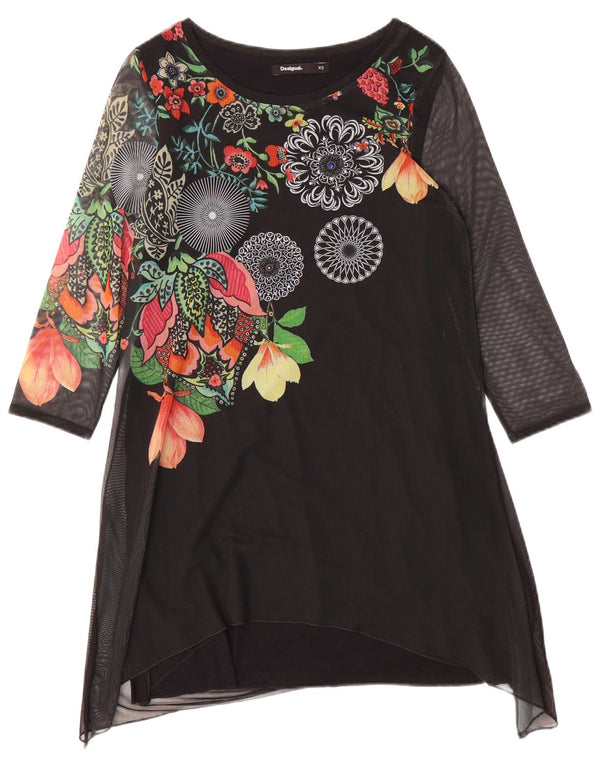 Vestido túnica feminino Desigual gráfico UK 6 XS preto floral
