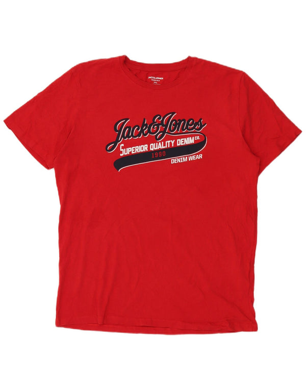 Camiseta gráfica masculina Jack & Jones Top 2XL algodão vermelho