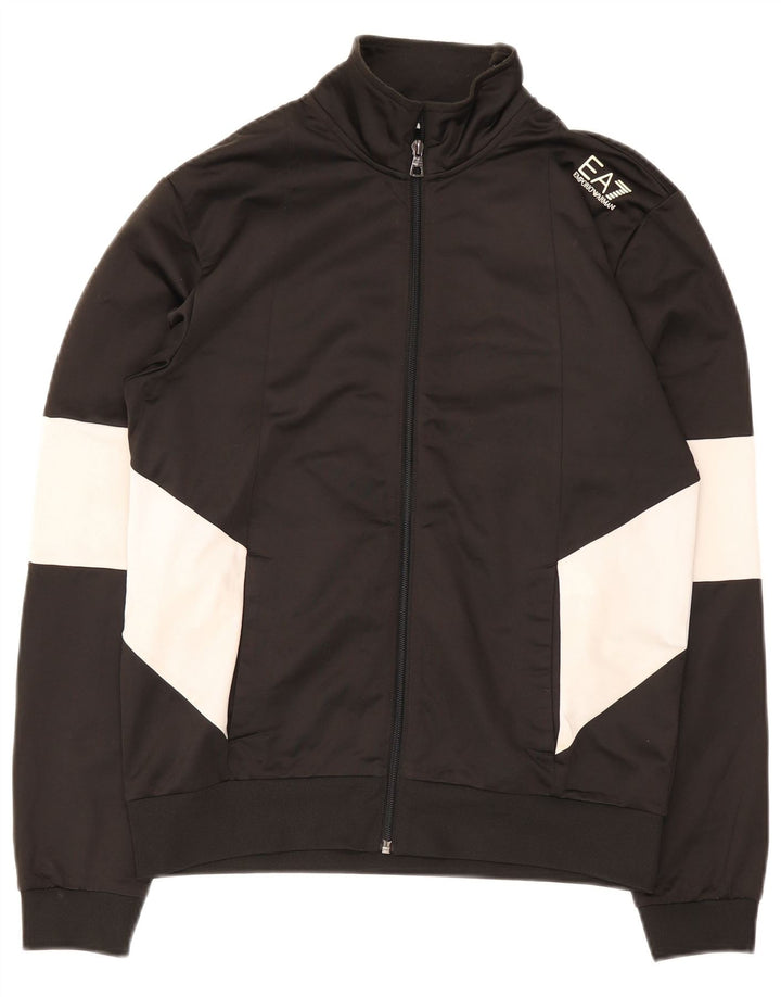 Emporio Armani Mens Treino Top Jacket Pequeno Poliéster Colorblock Preto