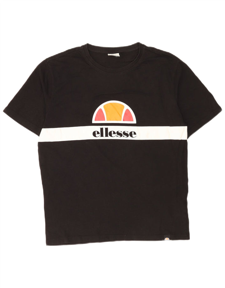 Ellesse Camiseta masculina gráfica top médio preto colorblock algodão