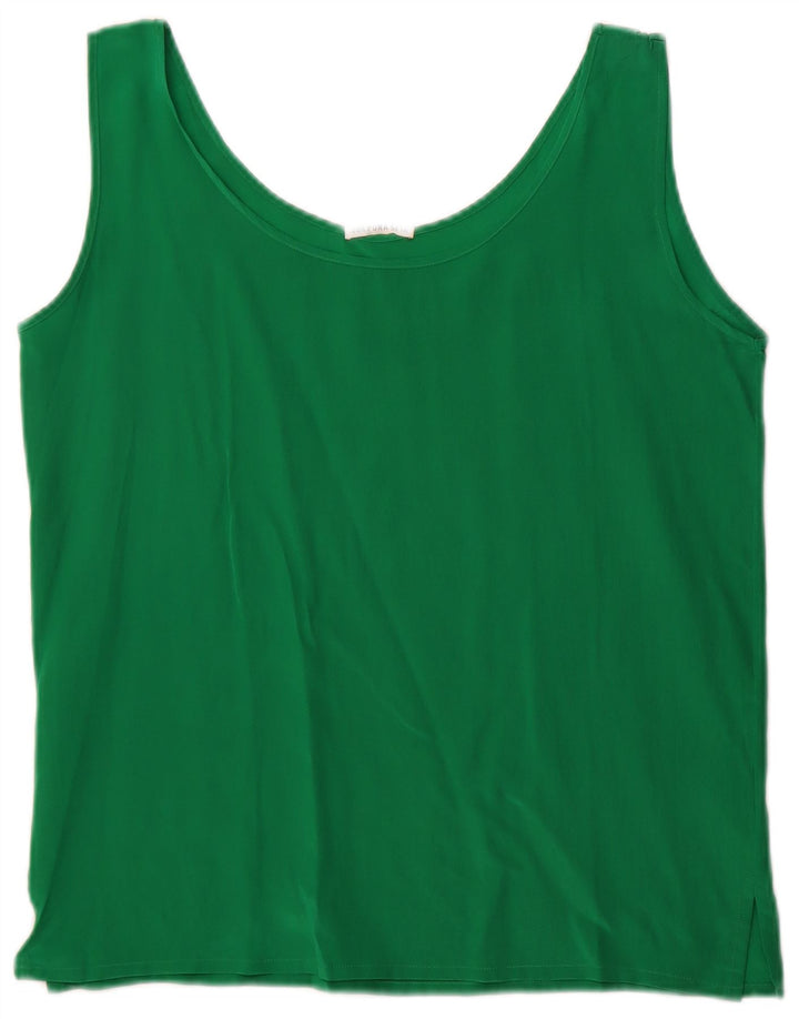 Blusa feminina vintage sem mangas top UK 10 seda verde pequena