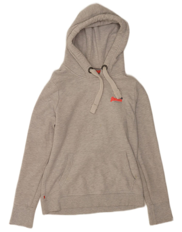 Suéter com capuz feminino Superdry UK 14 algodão cinza médio