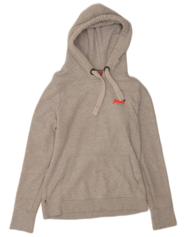 Suéter com capuz feminino Superdry UK 14 algodão cinza médio