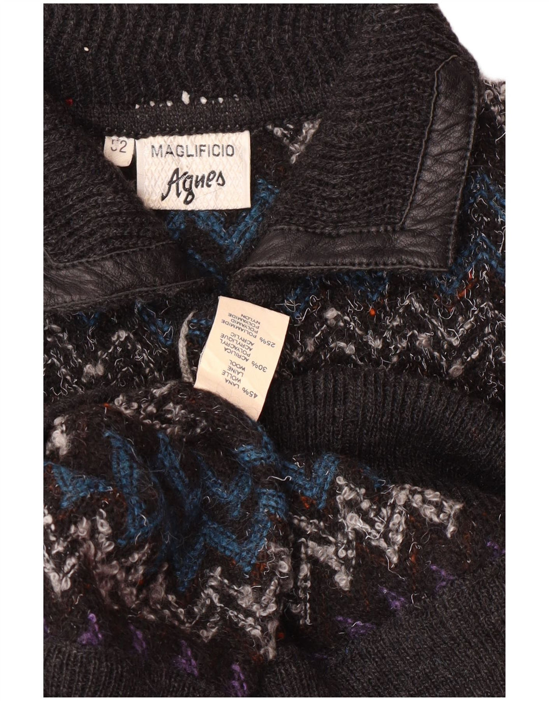 Suéter masculino vintage com gola polo IT 52 grande Chevron multicolorido