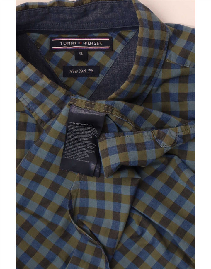 Camisa masculina Tommy Hilfiger XL azul algodão guingão