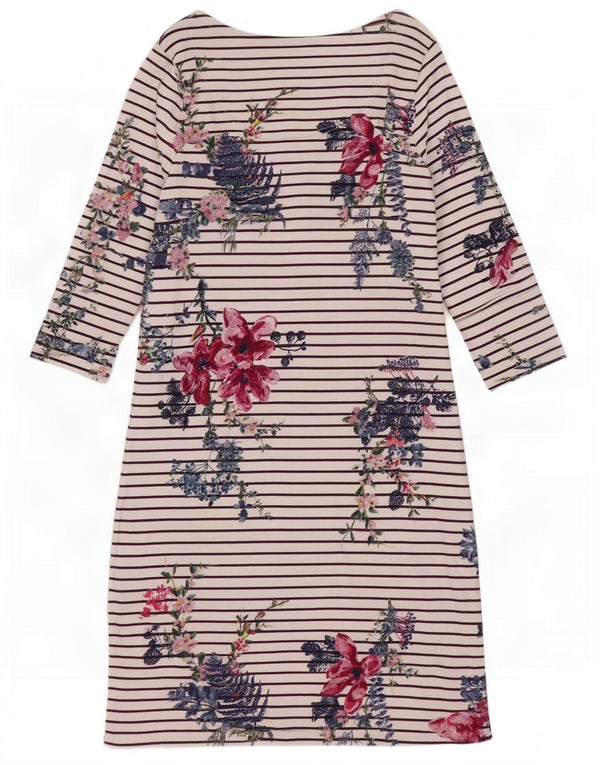 Vestido feminino Joules manga 3/4 com bainha UK 10 pequeno algodão listrado branco