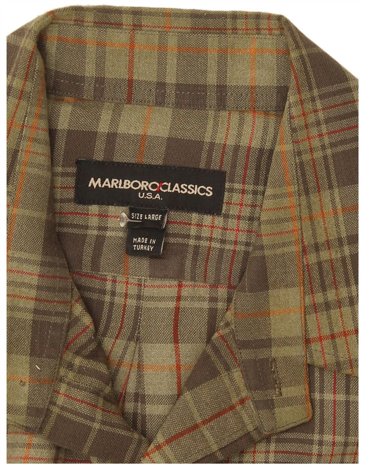 Camisa masculina de flanela Marlboro Classics grande xadrez cáqui