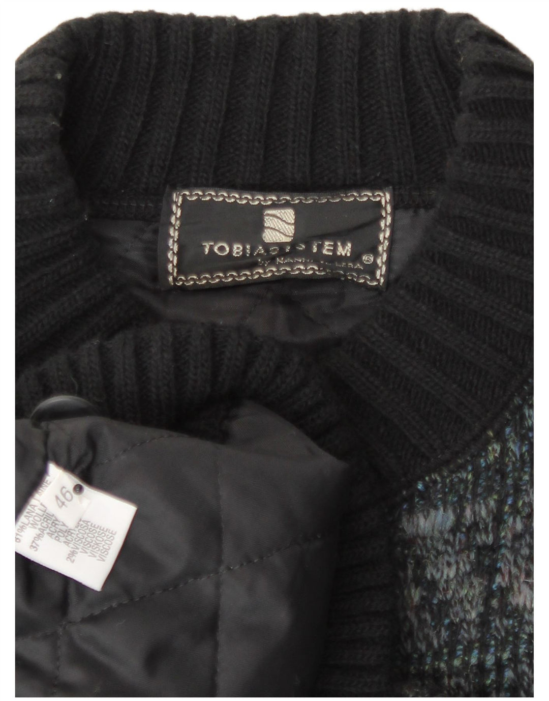 Jaqueta bomber masculina de malha Tobia System EU 46 pequena azul marinho xadrez lã retrô