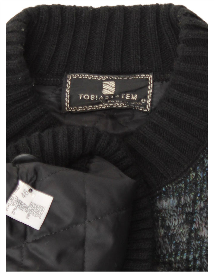 Jaqueta bomber masculina de malha Tobia System EU 46 pequena azul marinho xadrez lã retrô