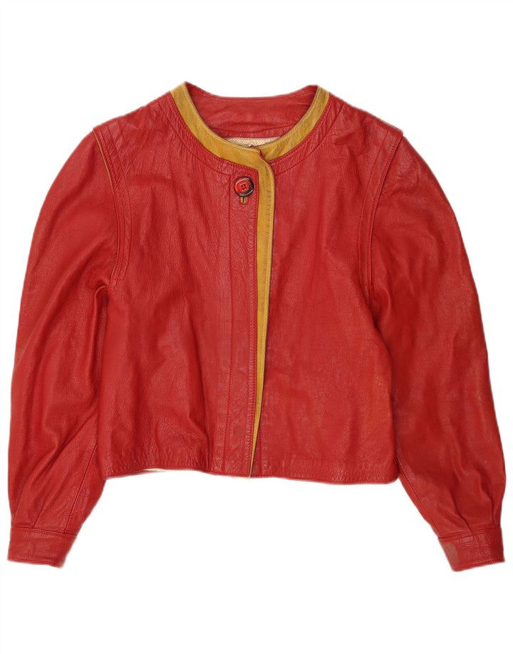 Jaqueta feminina de couro cropped Marcos IT 44 couro colorblock vermelho médio