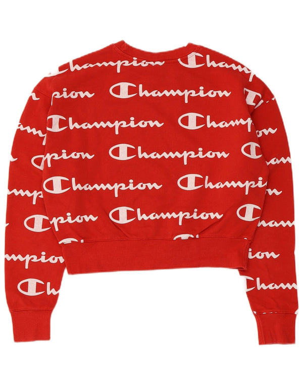 Champion moletom feminino cropped grande com estampa de grandes dimensões Reino Unido 6 XS algodão vermelho