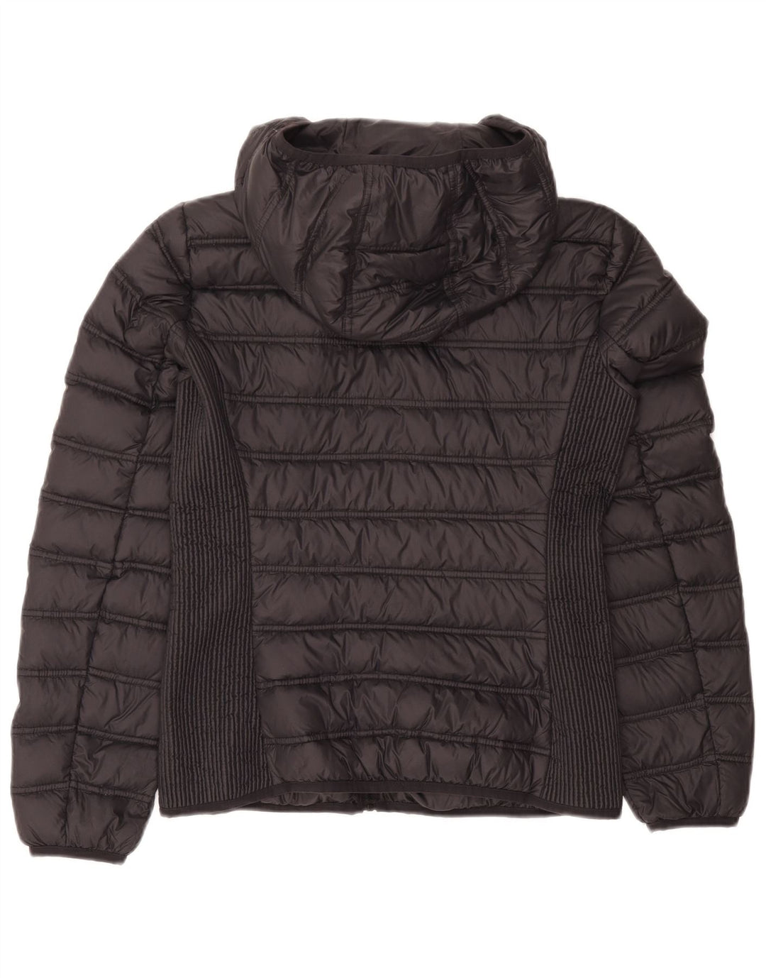 Jaqueta acolchoada com capuz feminina vintage UK 12 poliamida colorblock cinza médio