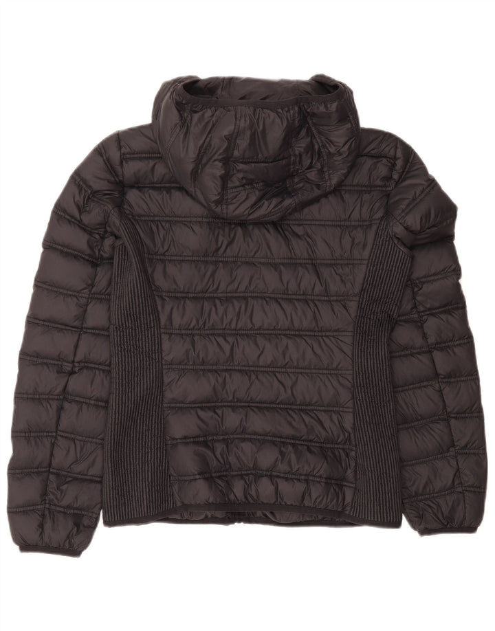 Jaqueta acolchoada com capuz feminina vintage UK 12 poliamida colorblock cinza médio