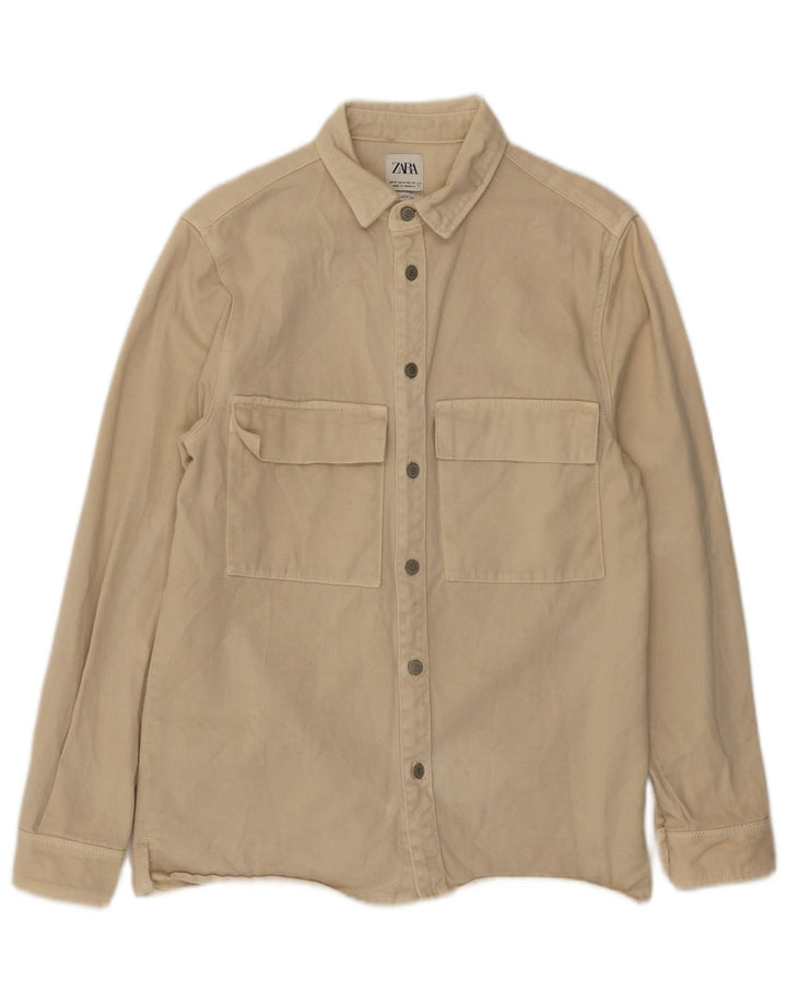 Camisa jeans masculina ZARA com ajuste relaxado de algodão bege médio