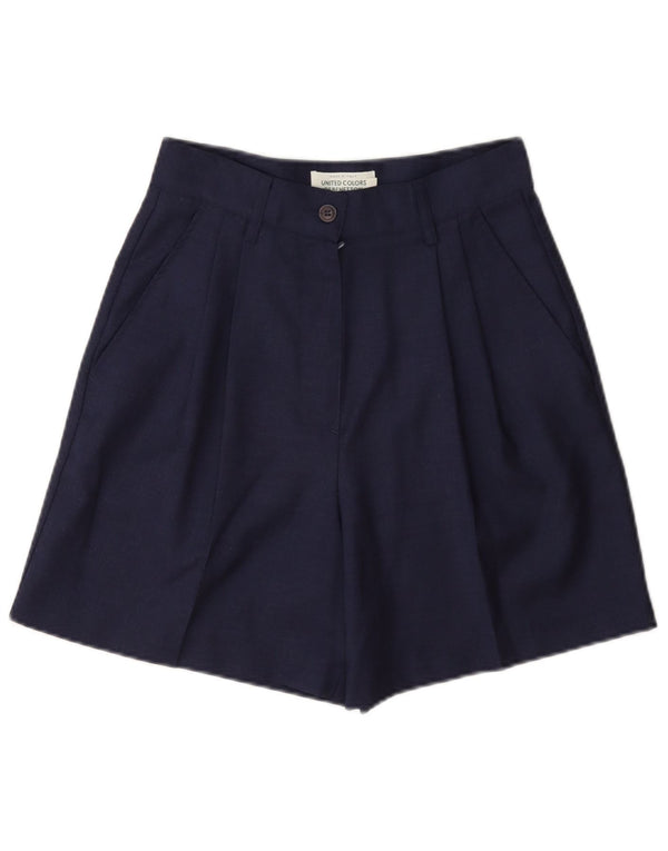Benetton Shorts feminino cintura alta com amarração casual IT 40 pequeno W26 azul marinho