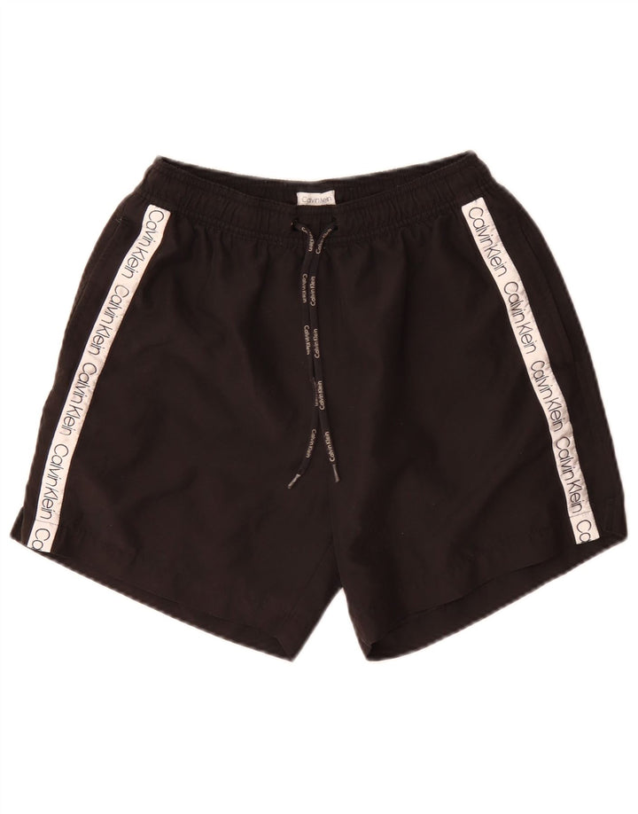 Calvin Klein Shorts de natação masculino gráfico pequeno preto colorblock poliéster