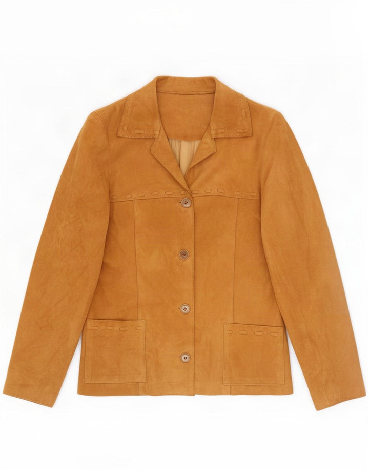 Jaqueta blazer feminina vintage de camurça com 4 botões IT 44 couro bege médio