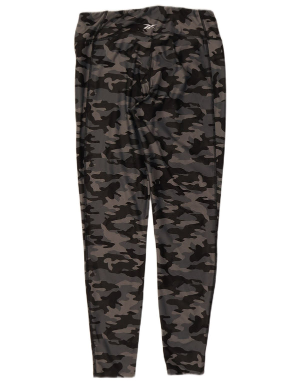 Leggings Reebok Mulher UK 16/18 Grande Cinza Camuflagem Poliéster
