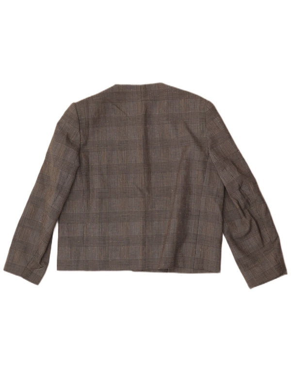 Jaqueta blazer feminina de 6 botões Mansfield UK 18 XL poliéster xadrez cinza
